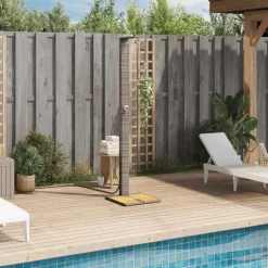 vidaXL Buitendouche 50x55x224 cm poly rattan en acaciahout grijs