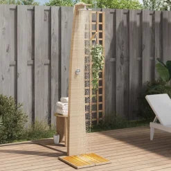 vidaXL Buitendouche 55x60x224 cm poly rattan en acaciahout beige