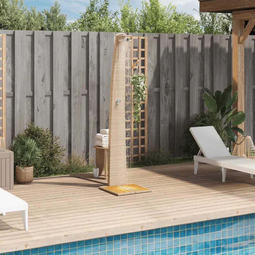 vidaXL Buitendouche 55x60x224 cm poly rattan en acaciahout beige