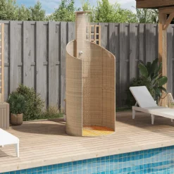 vidaXL Buitendouche 100x100x241,5 cm poly rattan en acaciahout beige
