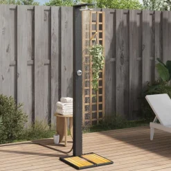 vidaXL Buitendouche 50x55x224 cm poly rattan en acaciahout zwart