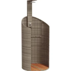 vidaXL Buitendouche 100x100x241,5 cm poly rattan en acaciahout grijs