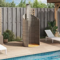 vidaXL Buitendouche 100x100x241,5 cm poly rattan en acaciahout grijs