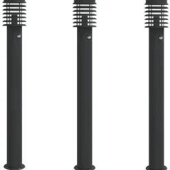 vidaXL Buitenvloerlampen 3 st met sensors 110 cm roestvrijstaal zwart