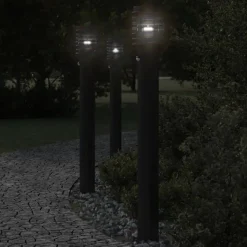 vidaXL Buitenvloerlampen 3 st met sensors 110 cm roestvrijstaal zwart