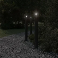 vidaXL Buitenvloerlampen 3 st met sensors 110 cm roestvrijstaal zwart