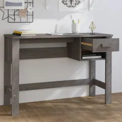 vidaXL Bureau HAMAR 110x40x75 cm massief grenenhout lichtgrijs