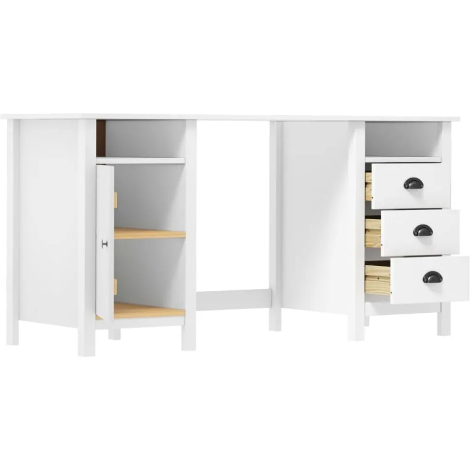 vidaXL Bureau Hill 150x50x74 cm massief grenenhout wit