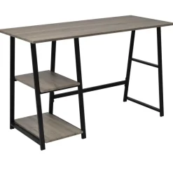 vidaXL Bureau met 2 schappen grijs en eikenkleurig