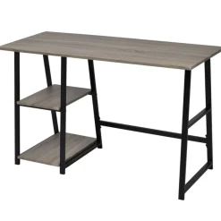 vidaXL Bureau met 2 schappen grijs en eikenkleurig
