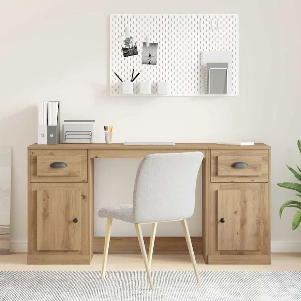 vidaXL Bureau met kast Artisan Eiken 154,5 x 50 x 75 cm Bewerkt hout