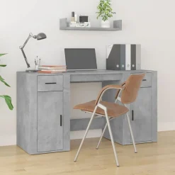 vidaXL Bureau met kast bewerkt hout betongrijs