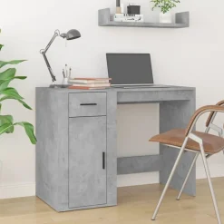 vidaXL Bureau met kast bewerkt hout betongrijs