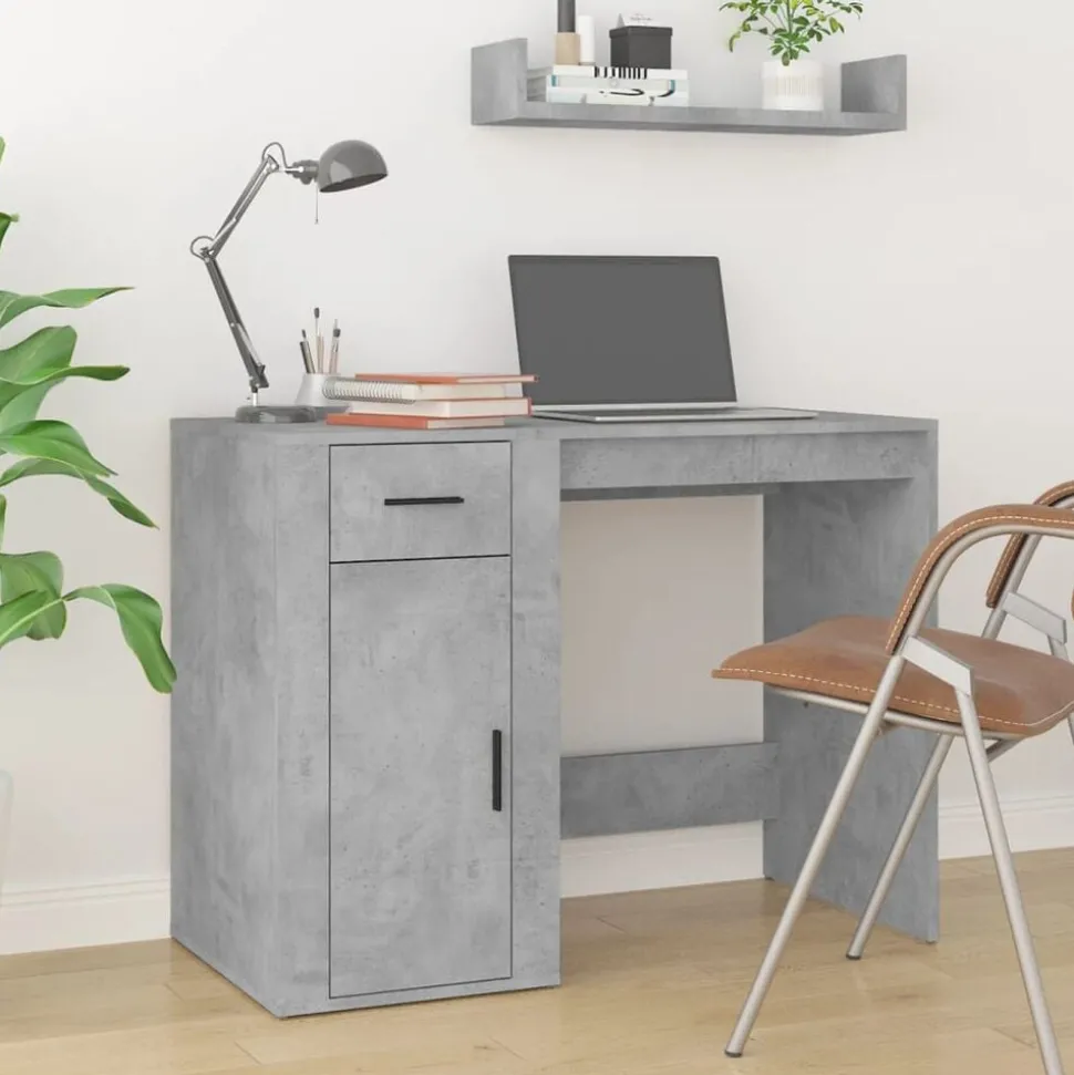 vidaXL Bureau met kast bewerkt hout betongrijs