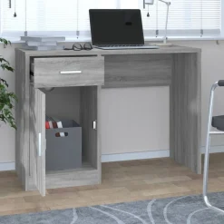 vidaXL Bureau met kast en lade 100x40x73 cm bewerkt hout grijs sonoma