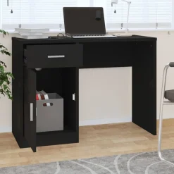 vidaXL Bureau met kast en lade 100x40x73 cm bewerkt hout zwart