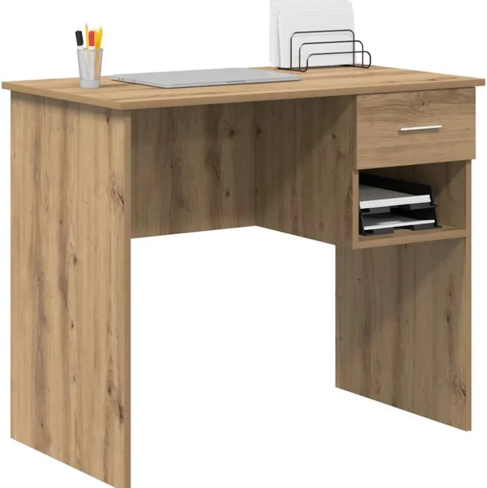 vidaXL Bureau met lade Artisan Eiken 90 x 49 x 75 cm Bewerkt hout
