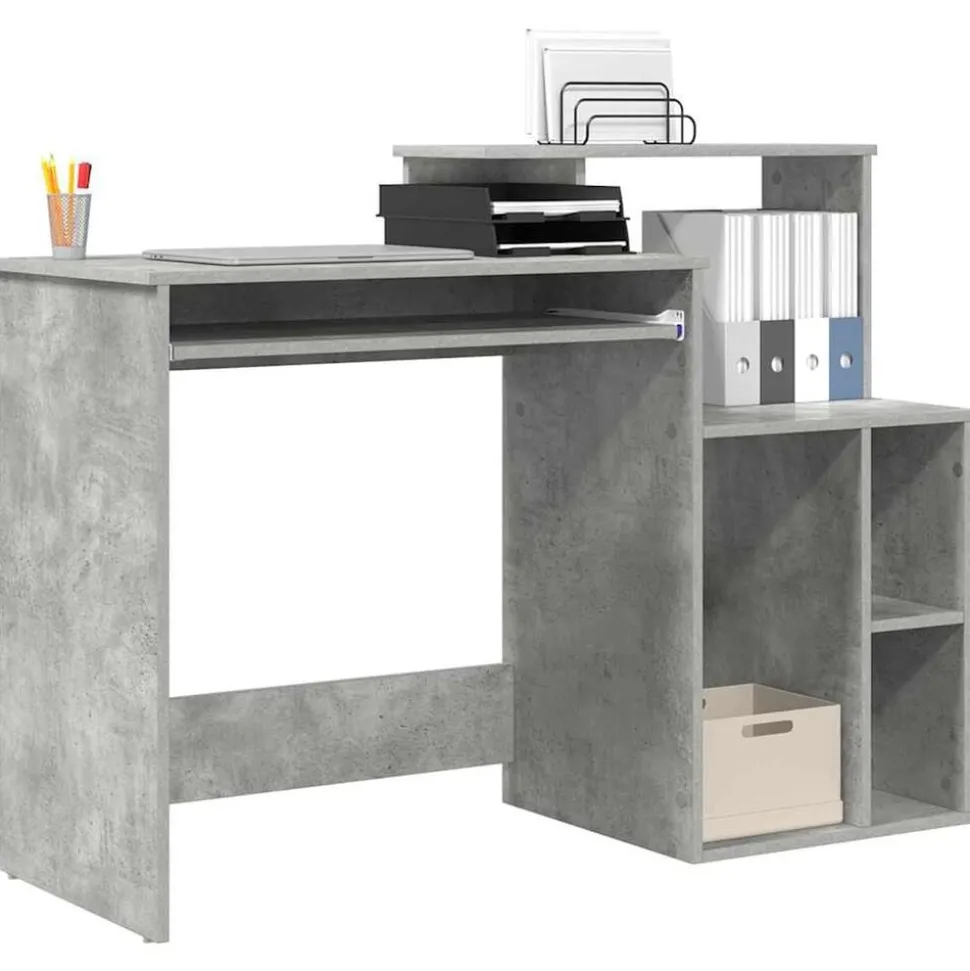vidaXL Bureau met lade Beton Grijs 120,5 x 44 x 88,5 cm Bewerkt hout