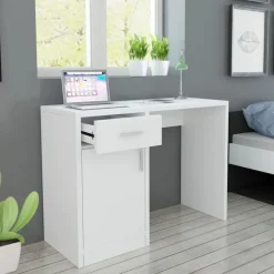 vidaXL Bureau met lade en kastje 100x40x73 cm wit