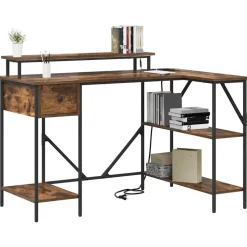 vidaXL Bureau met lade Gerookt eiken 120 x 79 x 86,5 cm Bewerkt hout