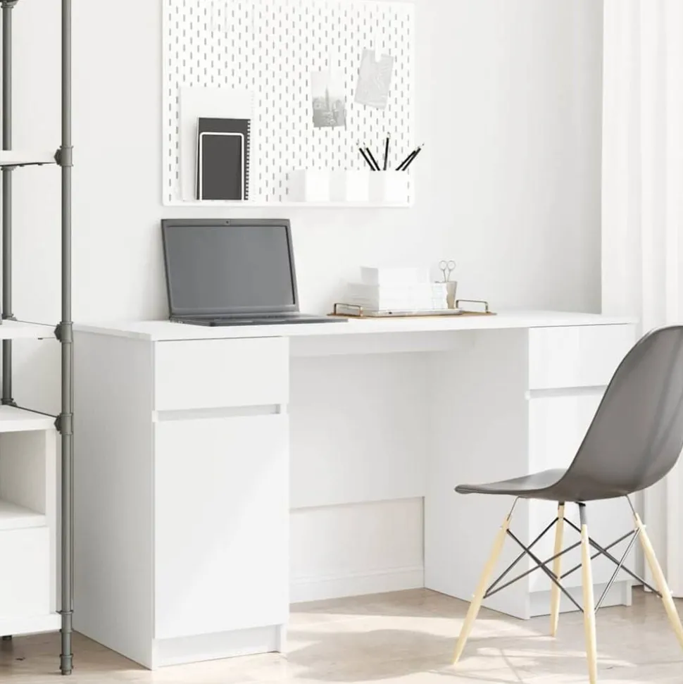 vidaXL Bureau met lade met plank Wit 140 x 49 x 76 cm Bewerkt hout