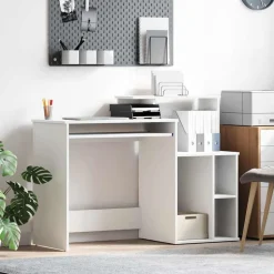 vidaXL Bureau met lade met plank Wit 120,5 x 44 x 88,5 cm Bewerkt hout