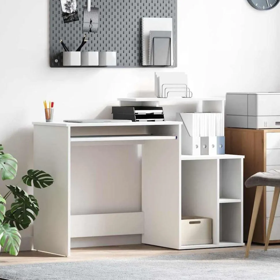 vidaXL Bureau met lade met plank Wit 120,5 x 44 x 88,5 cm Bewerkt hout