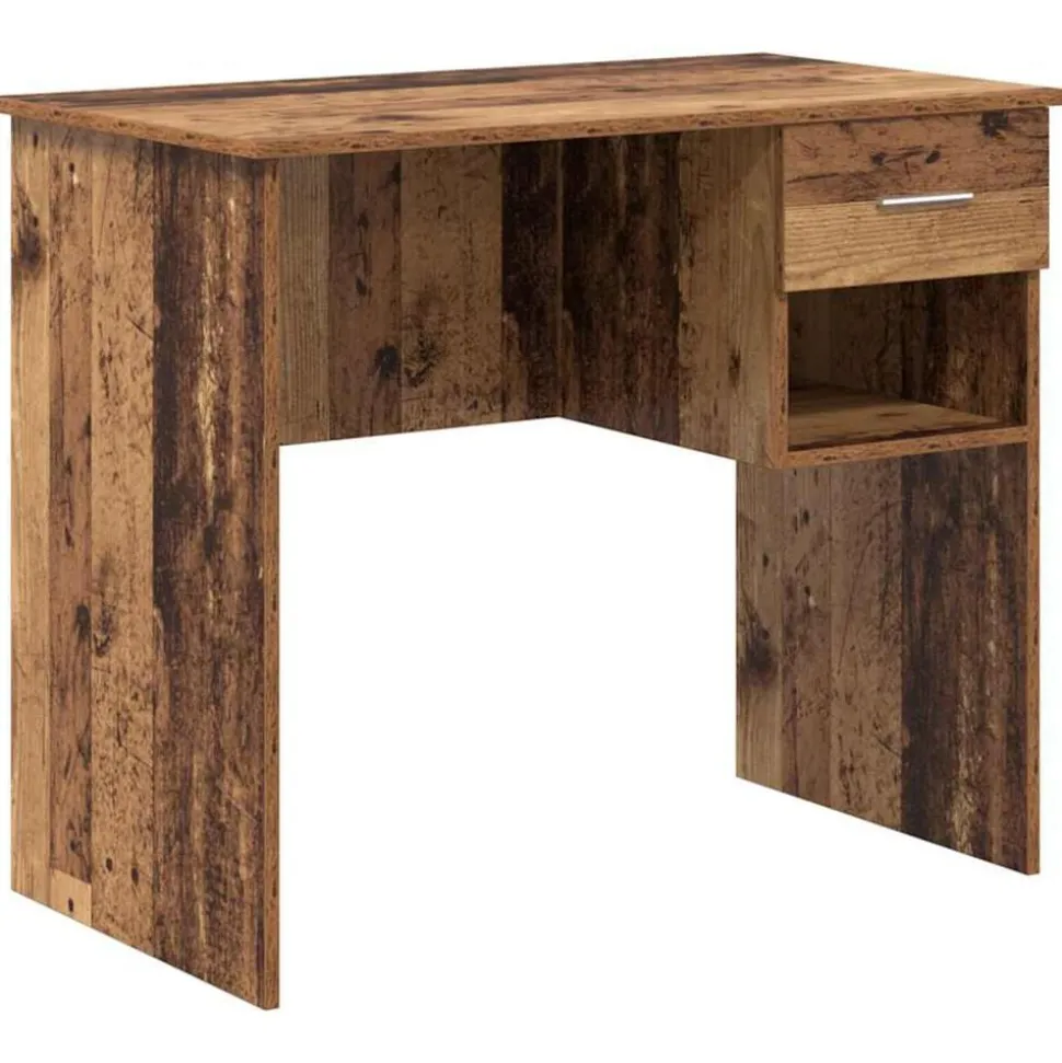 vidaXL Bureau met lade met plank Oud Hout 90 x 49 x 75 cm Bewerkt hout