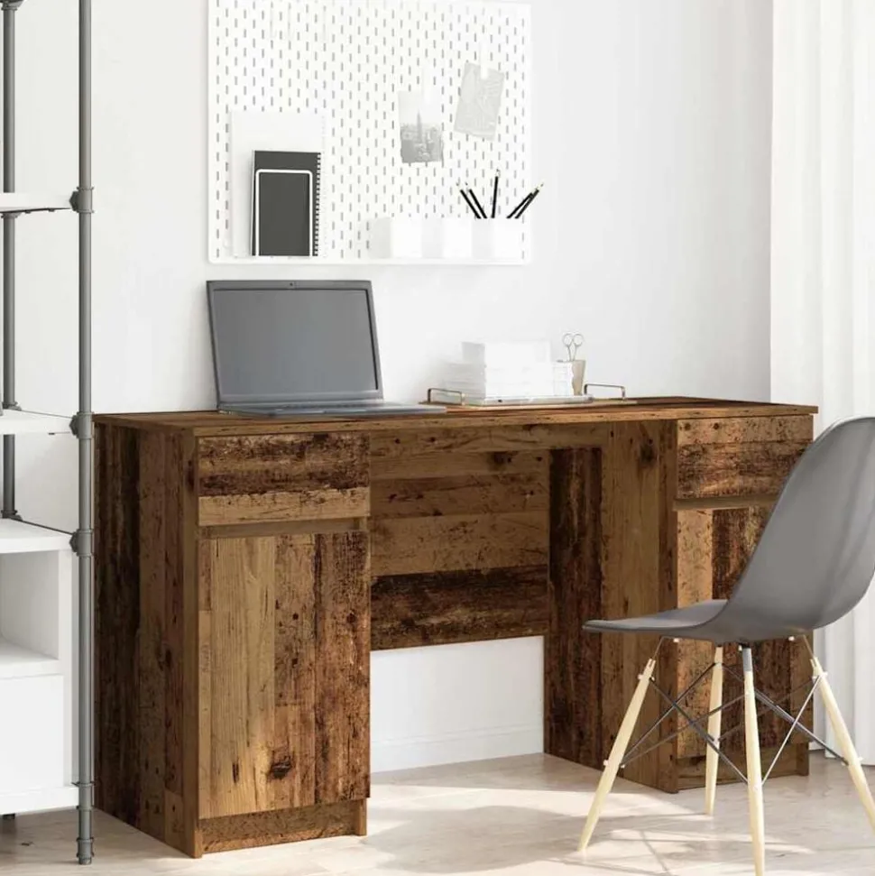 vidaXL Bureau met lade Oud hout 140 x 49 x 76 cm Bewerkt hout