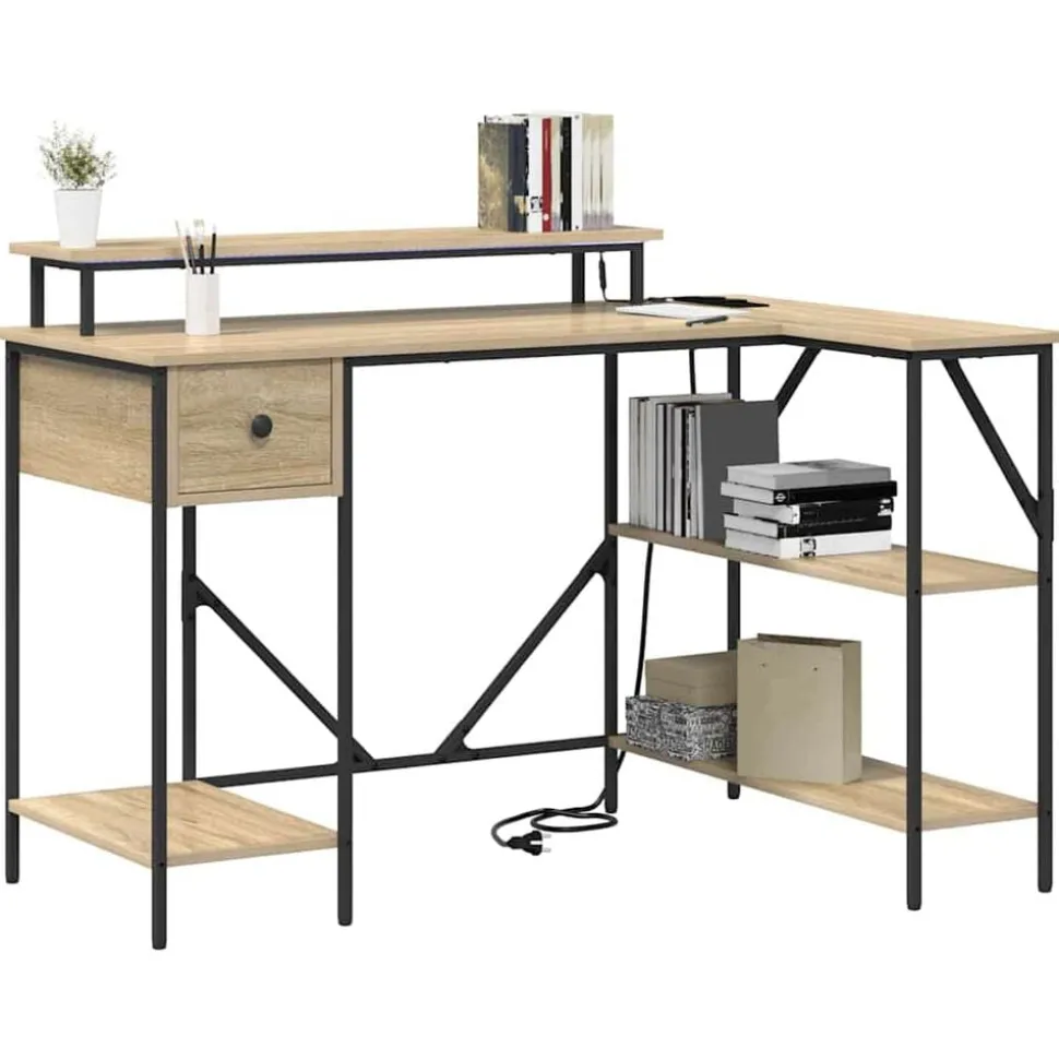 vidaXL Bureau met lade Sonoma Eiken 120 x 79 x 86,5 cm Bewerkt hout