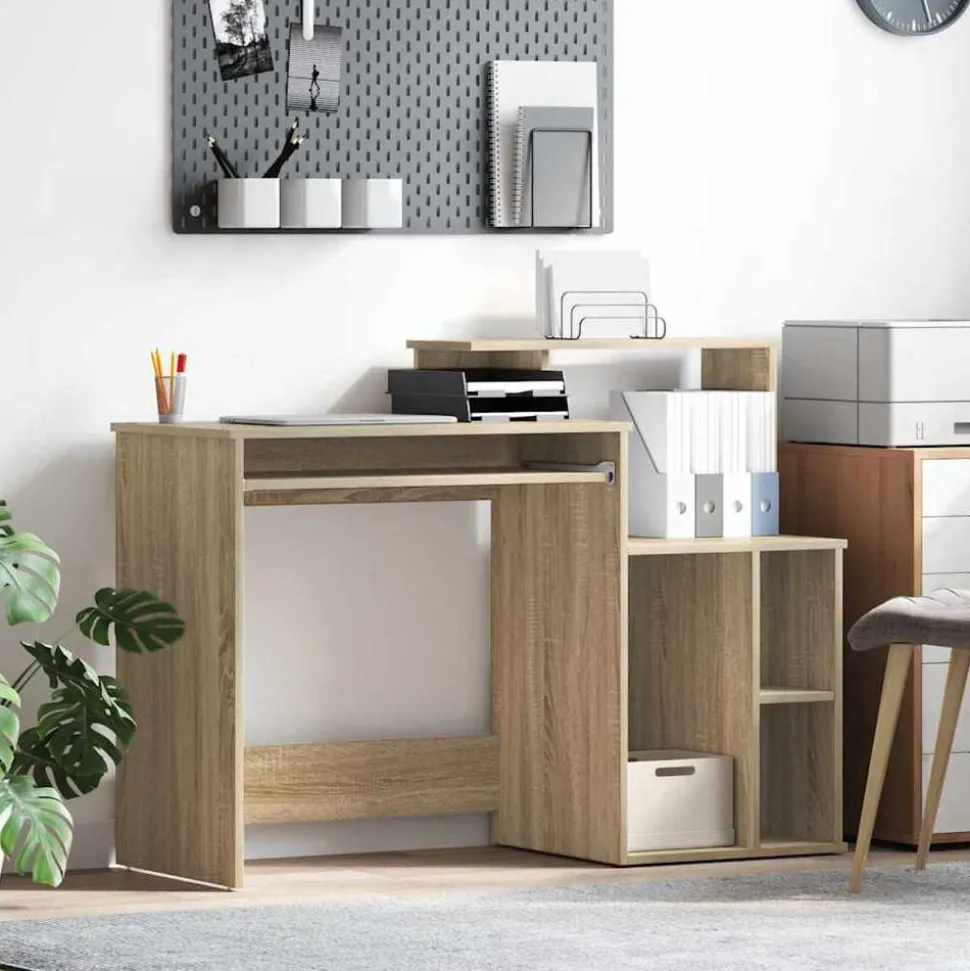 vidaXL Bureau met lade Sonoma Eiken 120,5 x 44 x 88,5 cm Bewerkt hout