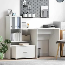 vidaXL Bureau met lade Wit 131,5 x 50 x 106,5 cm Bewerkt hout