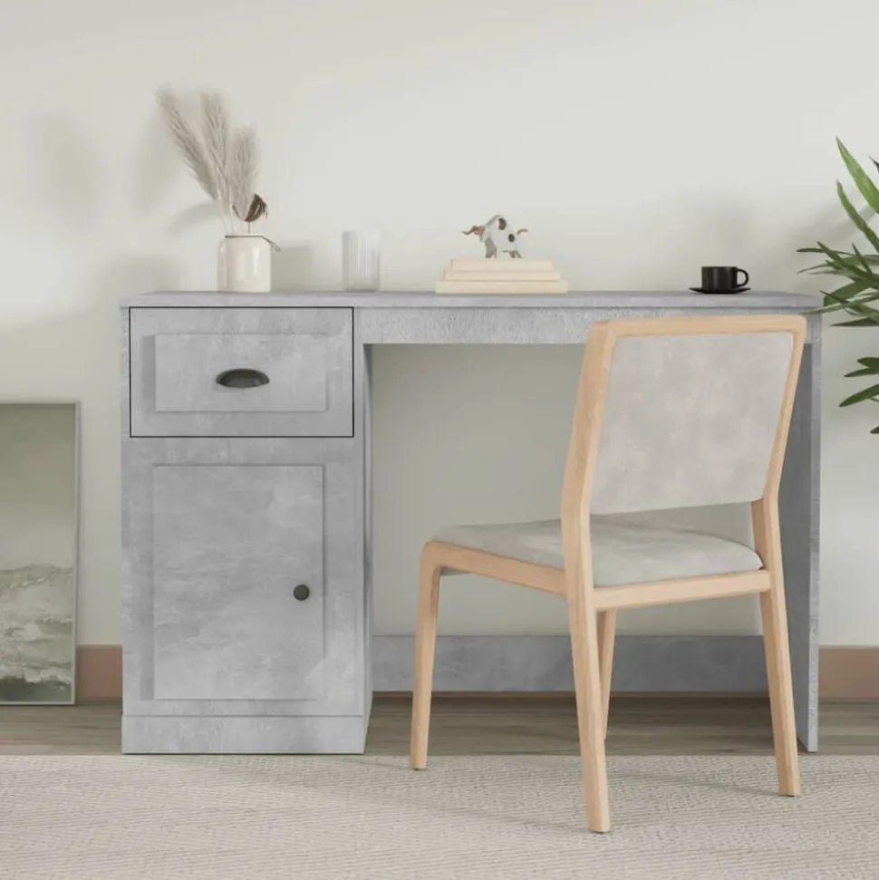 vidaXL Bureau met lade 115x50x75 cm bewerkt hout betongrijs