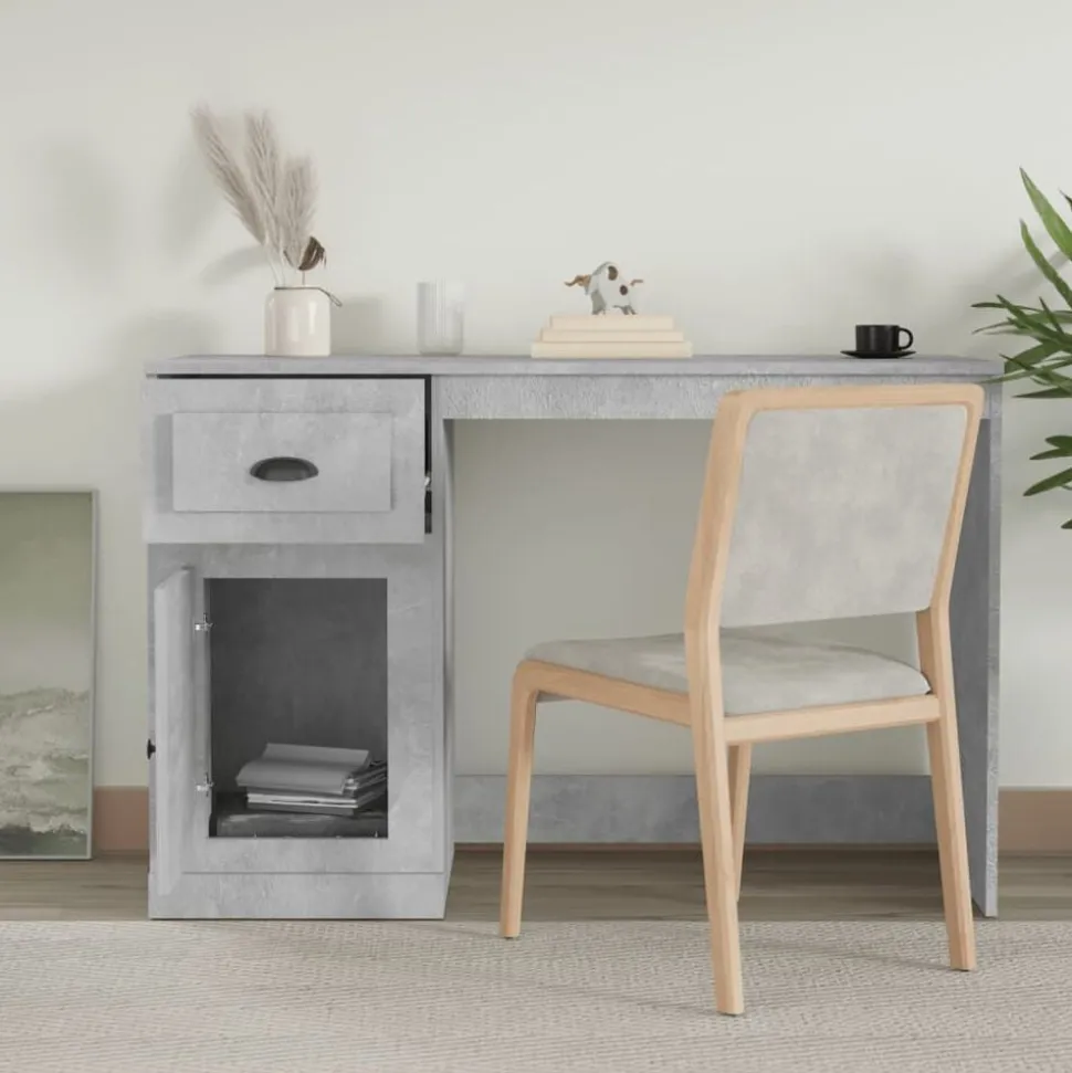 vidaXL Bureau met lade 115x50x75 cm bewerkt hout betongrijs