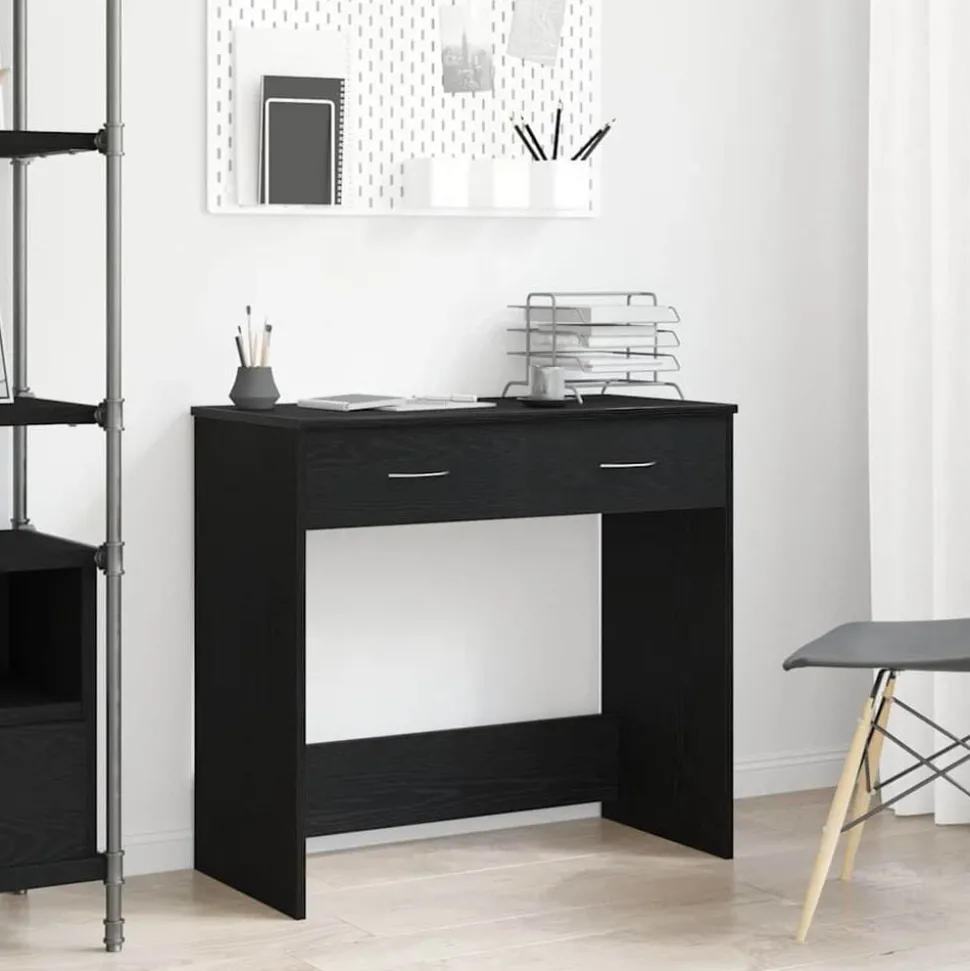 vidaXL Bureau met lade Zwart Eiken 80 x 40 x 75 cm Bewerkt hout