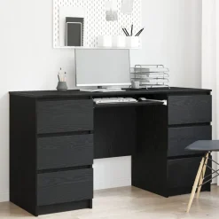 vidaXL Bureau met lade Zwart Eiken 140 x 50 x 76 cm Bewerkt hout