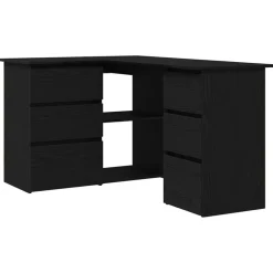 vidaXL Bureau met lade Zwart Eiken 145 x 100 x 76 cm Bewerkt hout