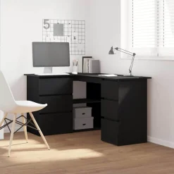 vidaXL Bureau met lade Zwart Eiken 145 x 100 x 76 cm Bewerkt hout