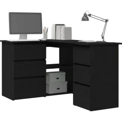 vidaXL Bureau met lade Zwart Eiken 145 x 100 x 76 cm Bewerkt hout