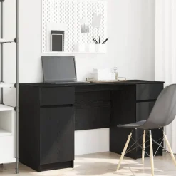 vidaXL Bureau met lade Zwart eiken 140 x 49 x 76 cm Bewerkt hout
