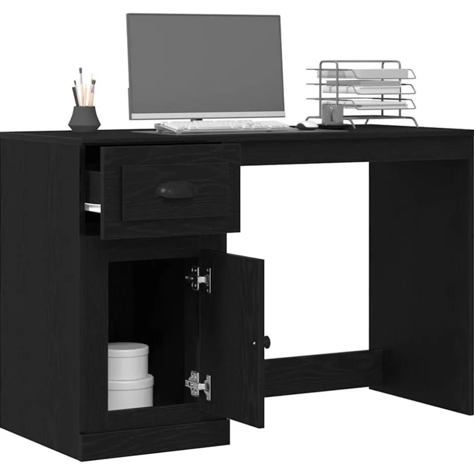 vidaXL Bureau met lade Zwart Eiken 50 x 115 x 75 cm Bewerkt hout