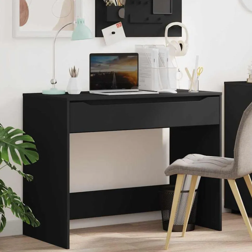 vidaXL Bureau met lade Zwart 100 x 50 x 78 cm Geconstrueerd hout