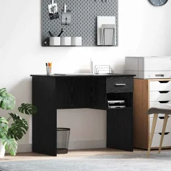 vidaXL Bureau met lade Zwart Eiken 90 x 49 x 75 cm Bewerkt hout
