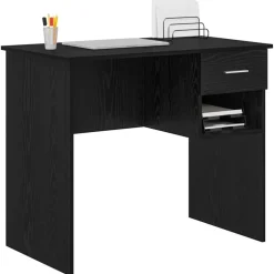 vidaXL Bureau met lade Zwart Eiken 90 x 49 x 75 cm Bewerkt hout