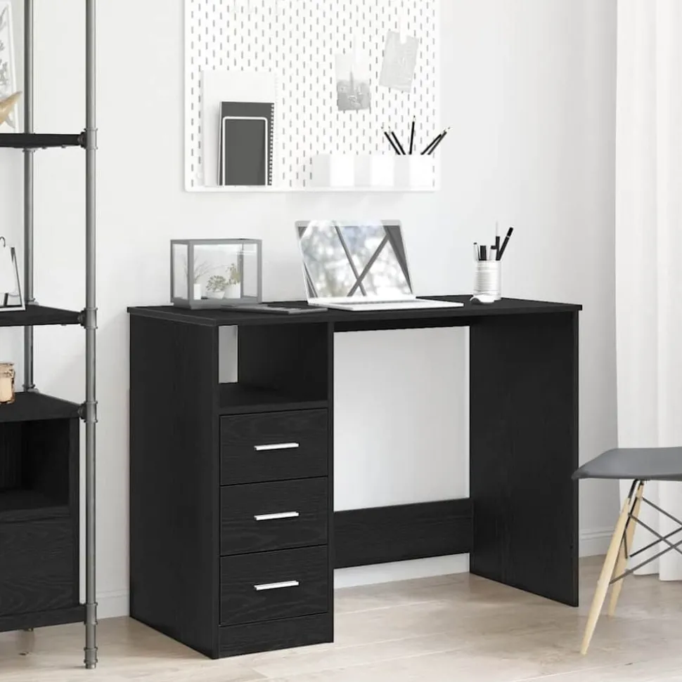 vidaXL Bureau met lades 102x50x76 cm bewerkt hout zwart eikenkleur