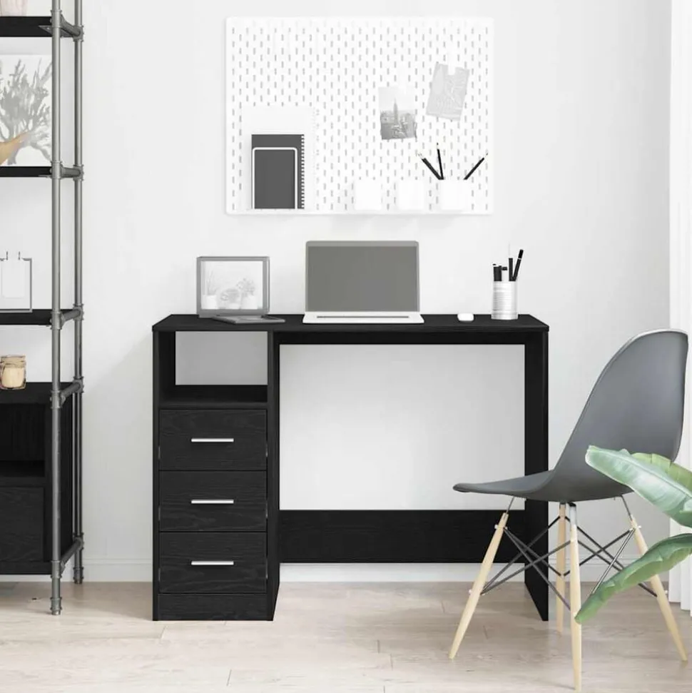 vidaXL Bureau met lades 102x50x76 cm bewerkt hout zwart eikenkleur