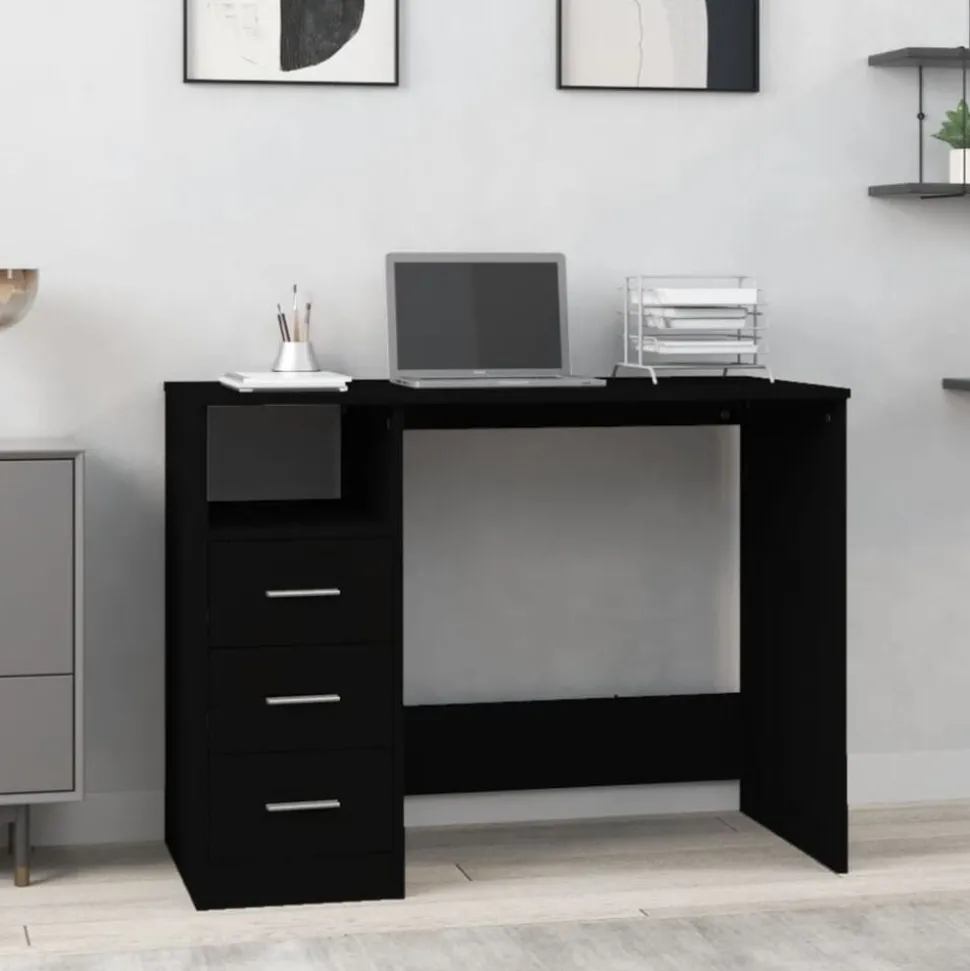 vidaXL Bureau met lades 102x50x76 cm bewerkt hout zwart