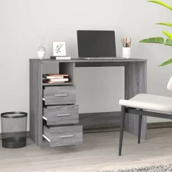 vidaXL Bureau met lades 102x50x76 cm bewerkt hout grijs sonoma eiken