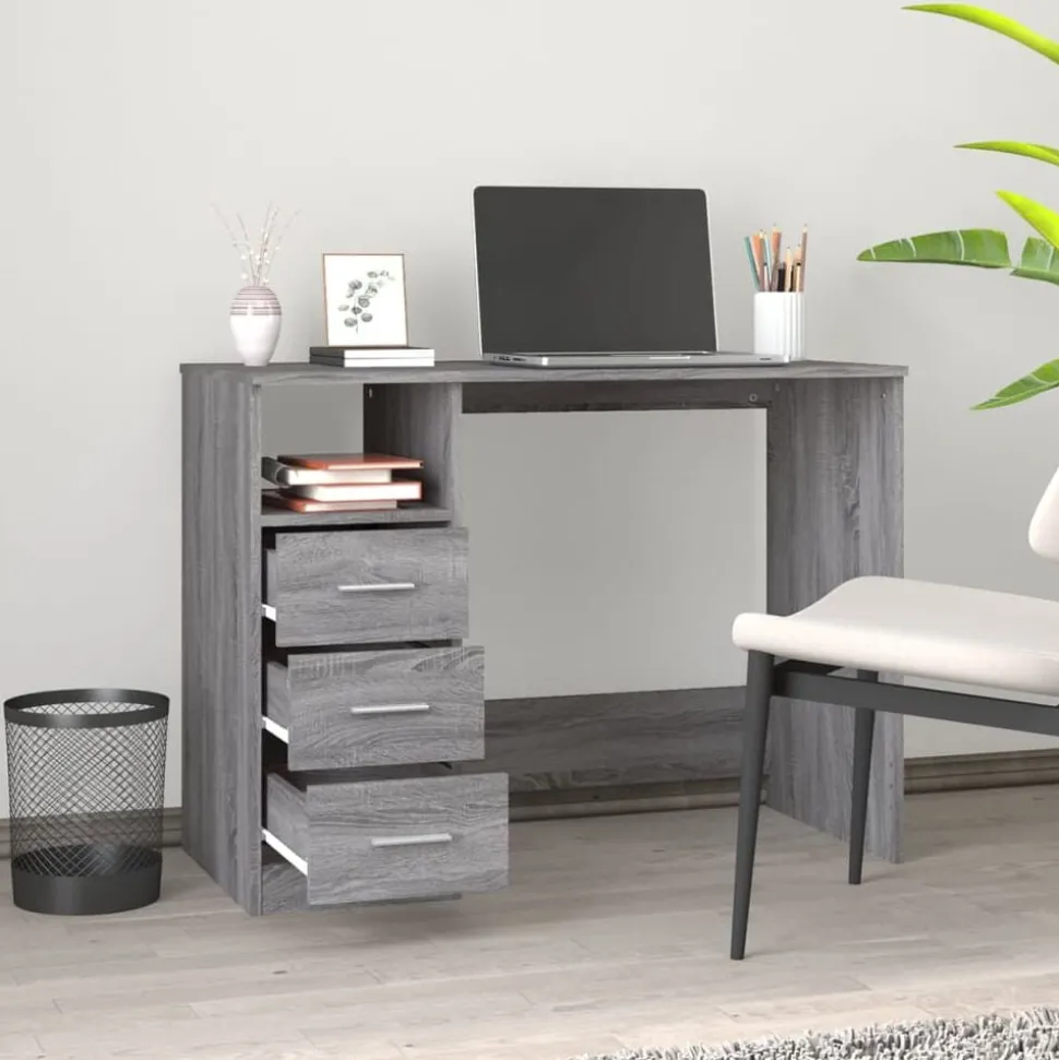 vidaXL Bureau met lades 102x50x76 cm bewerkt hout grijs sonoma eiken