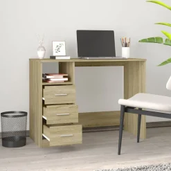 vidaXL Bureau met lades 102x50x76 cm bewerkt hout sonoma eikenkleurig